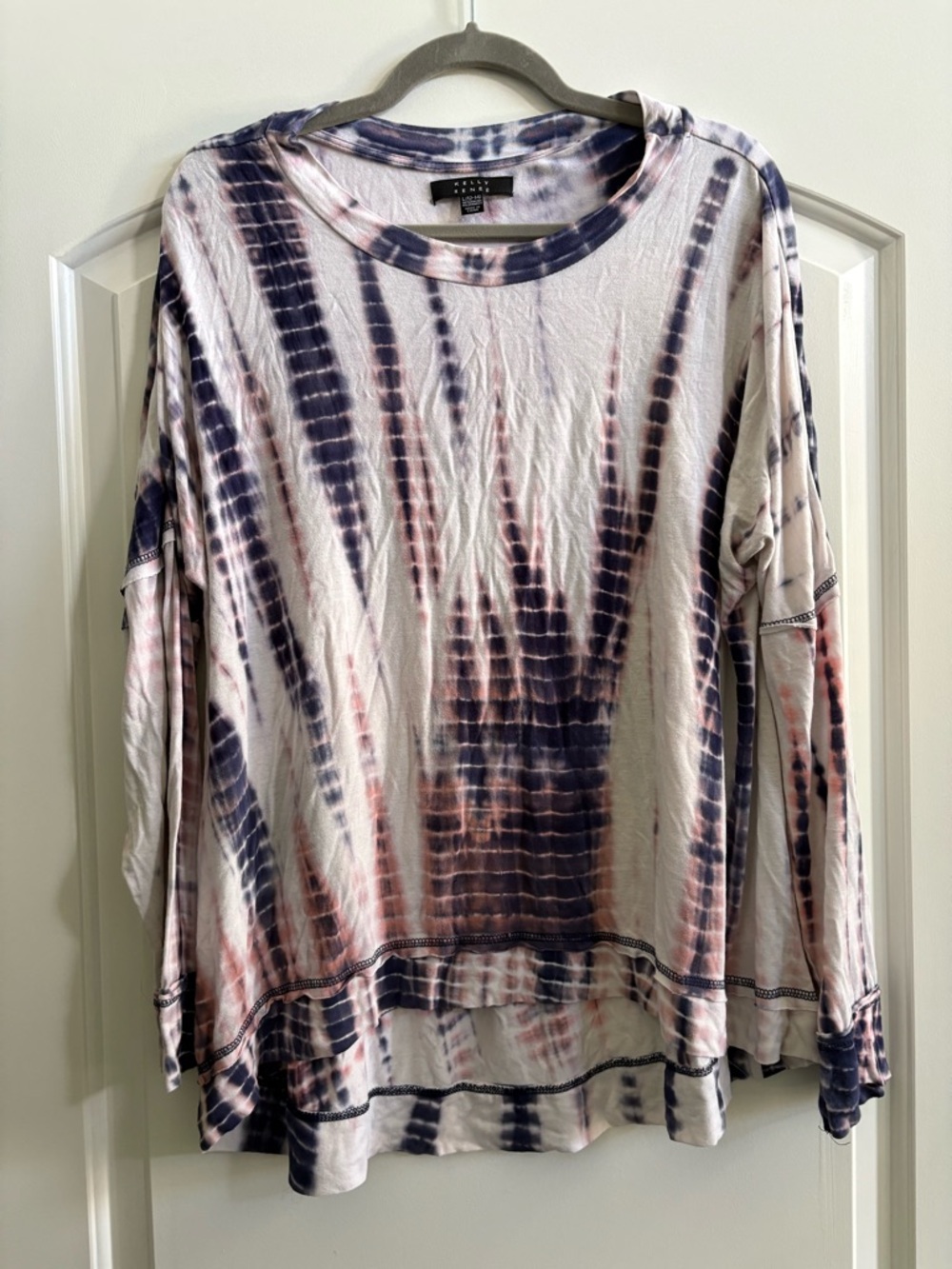 Theory Long Sleeve Tie-Dye Tee in Pink and Navy